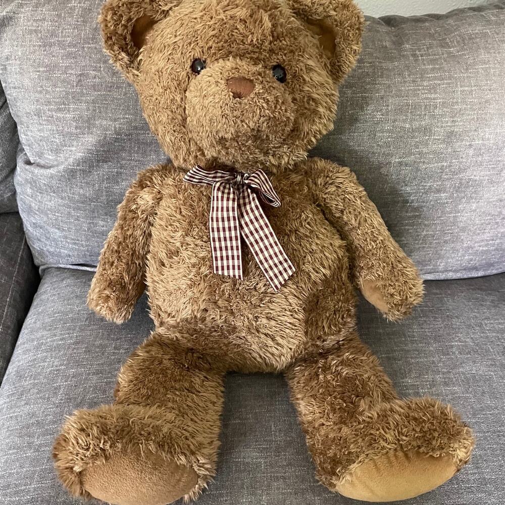 Gund Heads & Tales Teddy Bear Brown Gingham Bow Plush 27 "Sitting Stuffed Animal